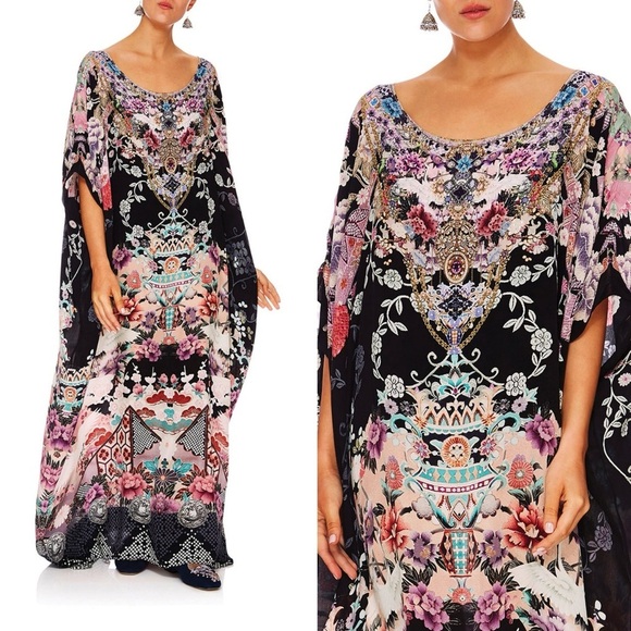 Camilla Dresses & Skirts - Camilla Maxi Kaftan Muumuu Nights With Her Black Silk Asian Kimono Resort OS